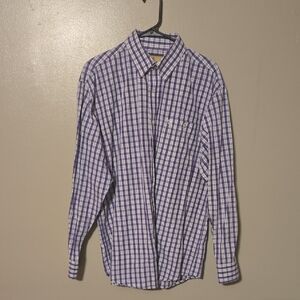 Wrangler Button Down Long Sleeve Mens Shirt‎ Purple White Plaid Size Large